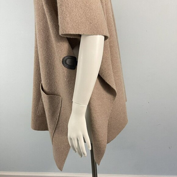 Mitchie's 100%Wool Hooded Poncho Cape Fox Fur Trim Beige Tan Coat - Picture 9 of 16